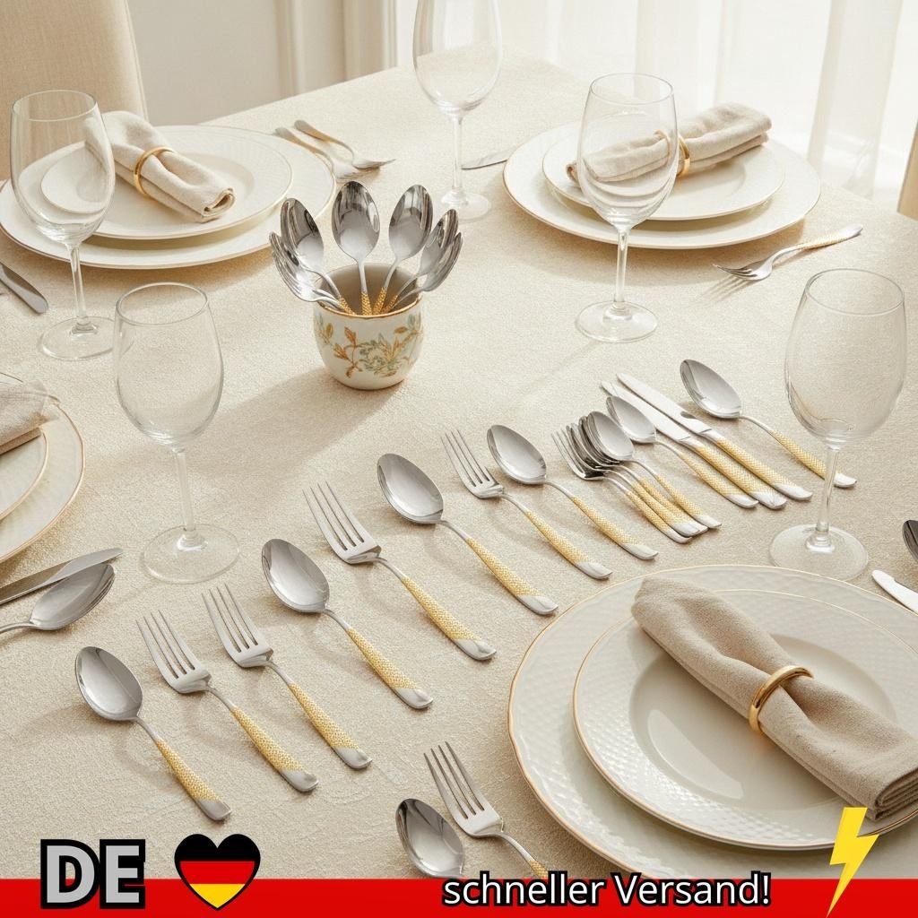 24-teiliges Edelstahlgeschirr Stern-Steakmesser und Gabel Dessert Löffel