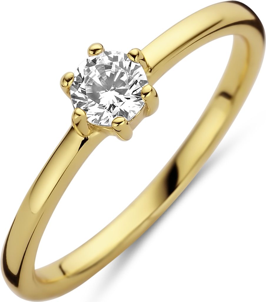 New Bling 9NB-0595-50 Zilveren Ring Dames - Zirkonia - Chaton -Rond - 4 mm - Maat 50 - Goudkleurig