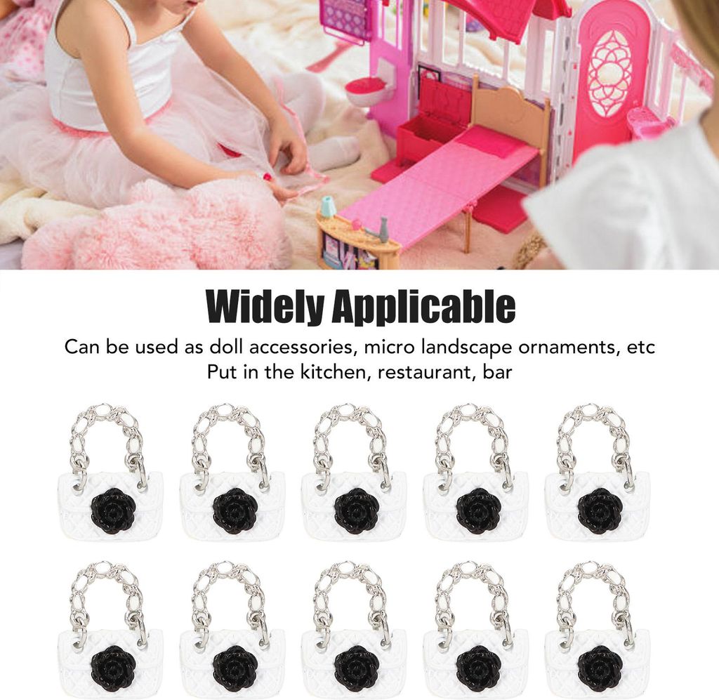 10 Stück Miniatur-Taschen, lebensecht, exquisit, dekorativ, Mini-Metall für Puppenhaus im Maßstab 1:12, 1/6, Basteln, Weiß