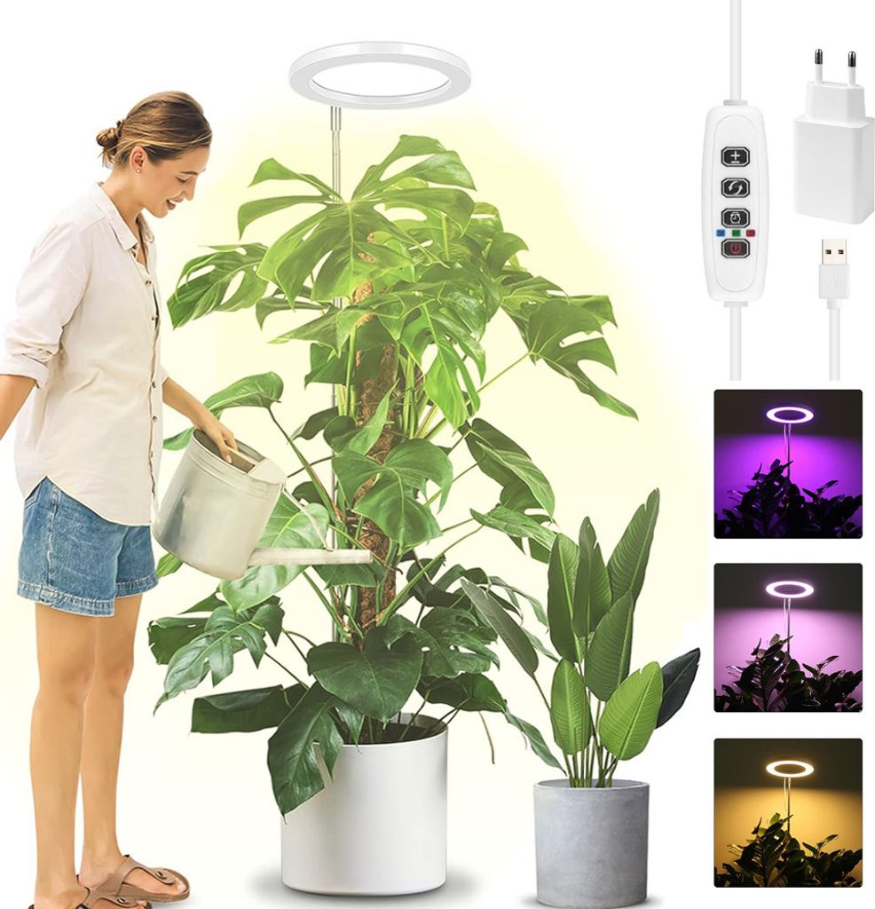 Pflanzenlampe LED Vollspektrum 72 LEDs Grow Light 35-155cm Großes Grow Lampe, 3 Farben Pflanzenlicht mit 5 Helligkeit, Höhenverstellbar, Adapter,...