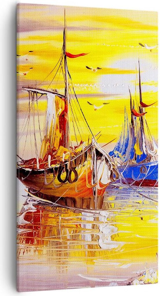 Bild auf Leinwand - Leinwandbild - Boote Sonne Meer Reisen - 55x100cm - Wand Bild - Wanddeko - Leinwanddruck - Bilder - Kunstdruck - Wanddekoration...
