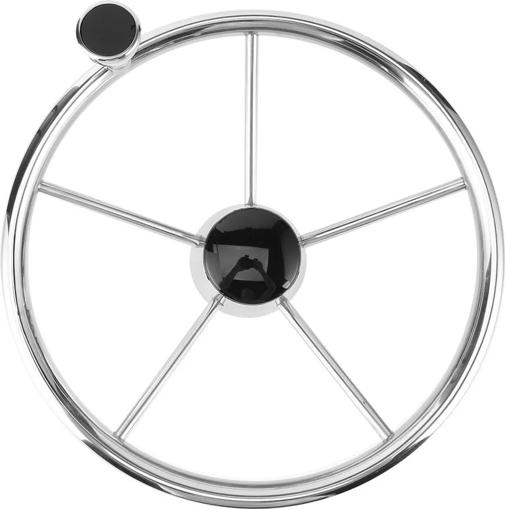 Volant de Bateau Universel en Inox avec Bouton de Manœuvre Amovible 34cm