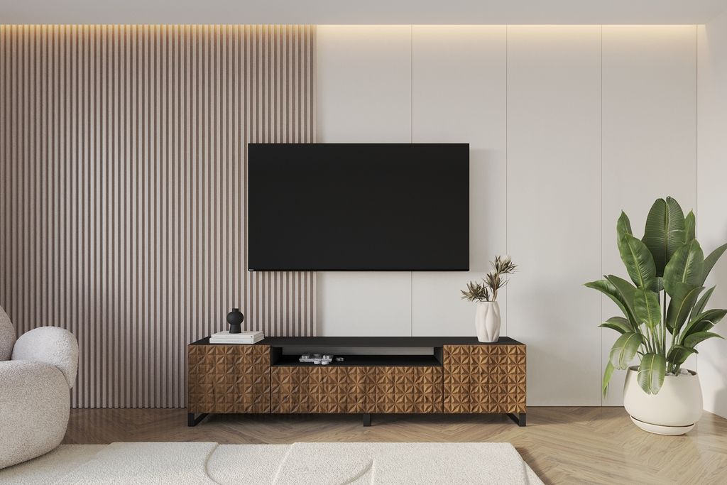 ALTDECOR TV-Schrank VIRA-S mit Gefrästen Fronten 200x53x41 Lowboard, TV Möbel, TV Cabinet, Fernsehtisch, Fernseher Schrank, TV Kommode, TV Tisch,...