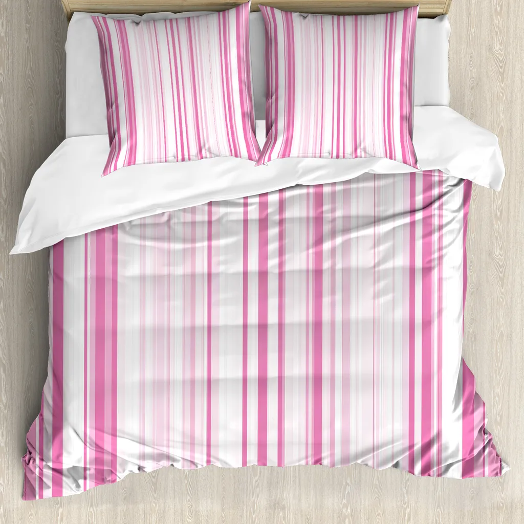 ABAKUHAUS Copripiumino rosa pallido, a righe verticali, antiacaro, adatto a chi soffre di allergie, con federe, 200 cm x 200 cm - 80 x 80 cm, bianco rosa chiaro