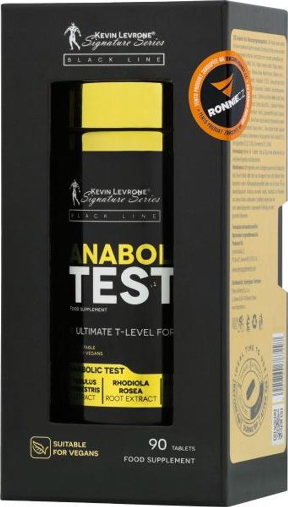 A product box for Kevin Levrone Black Line Anabolic Test food supplement.