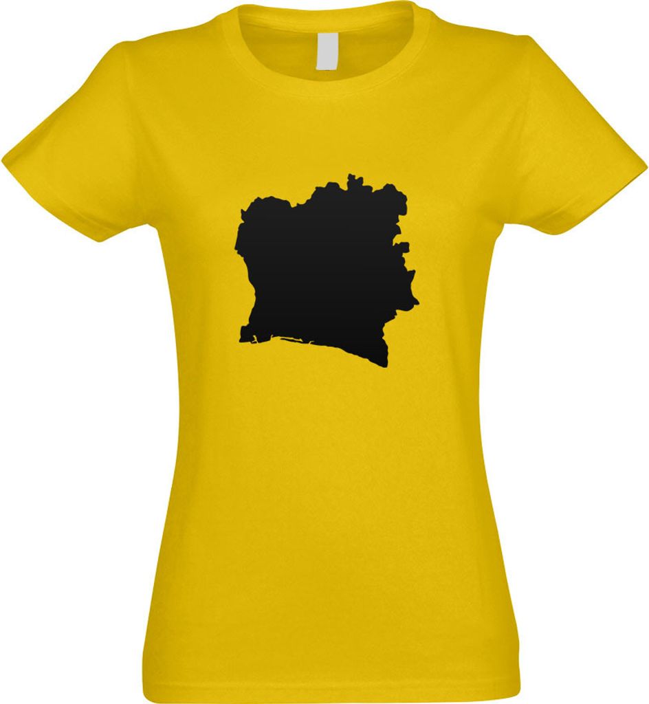 Kiwistar - T-Shirt tailliert - Damen - gelb - Elfenbeinküste Umriss Kontur - mit Motiv Bedruckt - Funshirt Design - Sport - Freizeit - Damen - S