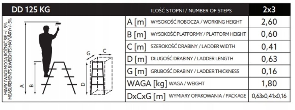 Drabest | Skládací žebřík - 3 stupně, nosnost 125 kg - Obrázek produktu 23