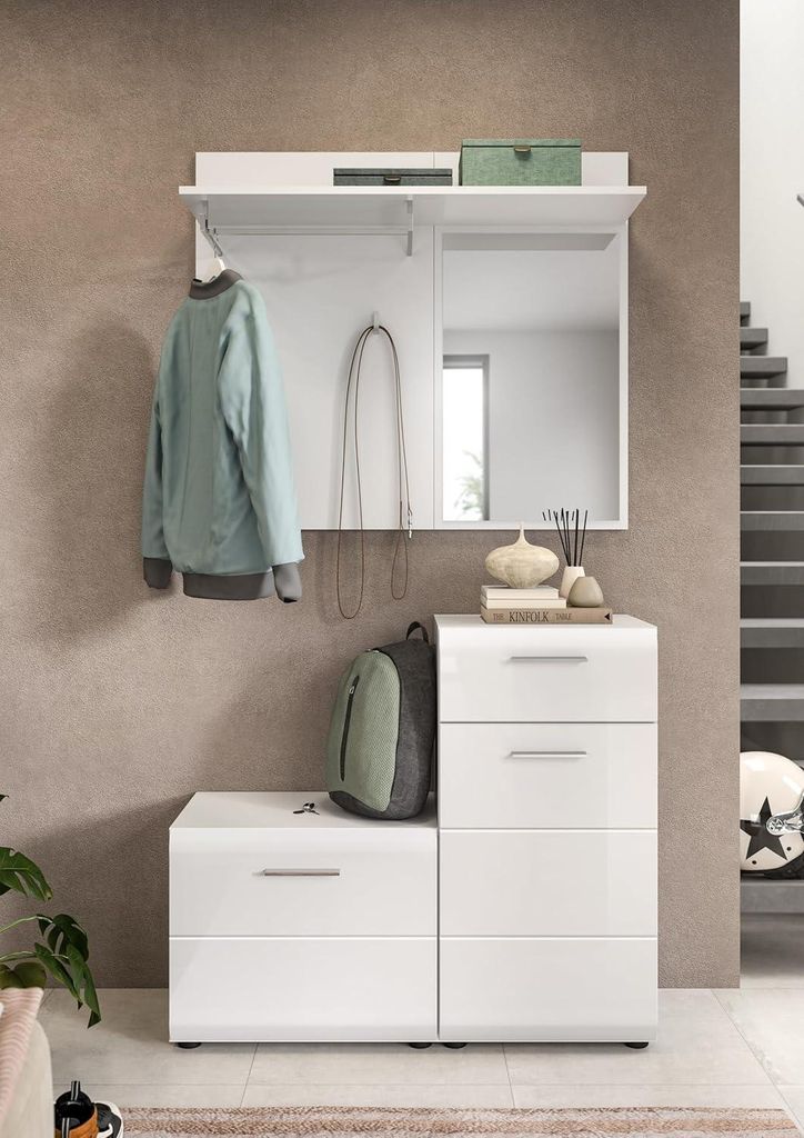 Ice Garderobenmöbel Set Weiß hochglanz, weiß.