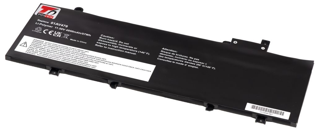 T6 Power Akku für Lenovo ThinkPad T480s 20L8, Li-Poly, 11,58 V, 4950 mAh (57 Wh), schwarz