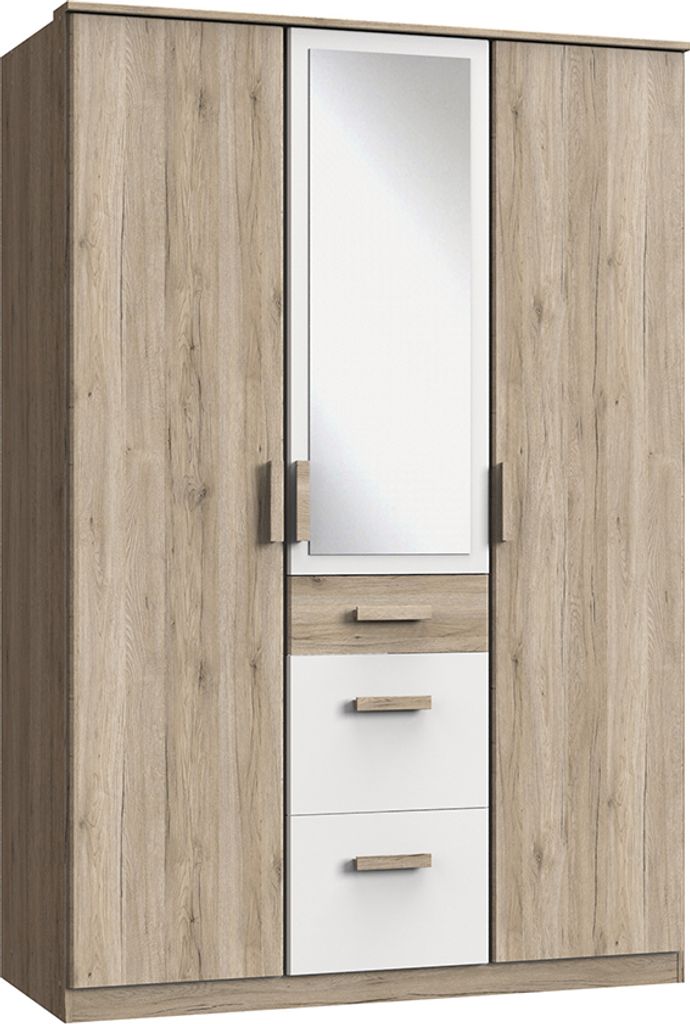 Kleiderschrank 3-türig mit Spiegel in Eiche mit weiß CANTON-43