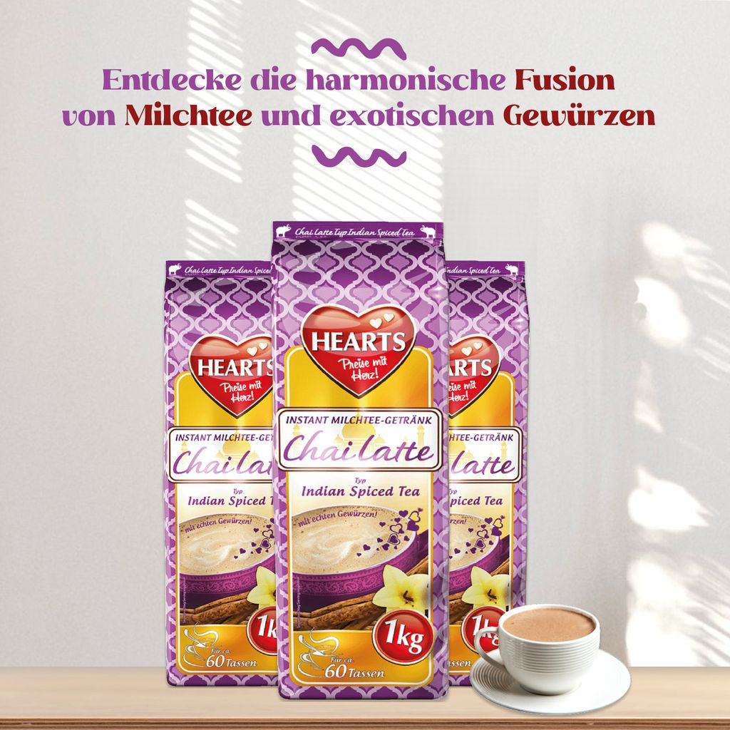 HEARTS Chai Latte Pulver 1kg  Instant Tee-Getränk 65 Tassen Produktbild 6