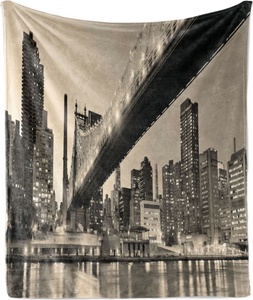 ABAKUHAUS New York Weich Flanell Fleece Decke, Queensboro Bridge NYC Nacht Sepia Artprints Städtischen Stadt View Modern Life Theme, 175 x 230 cm,...