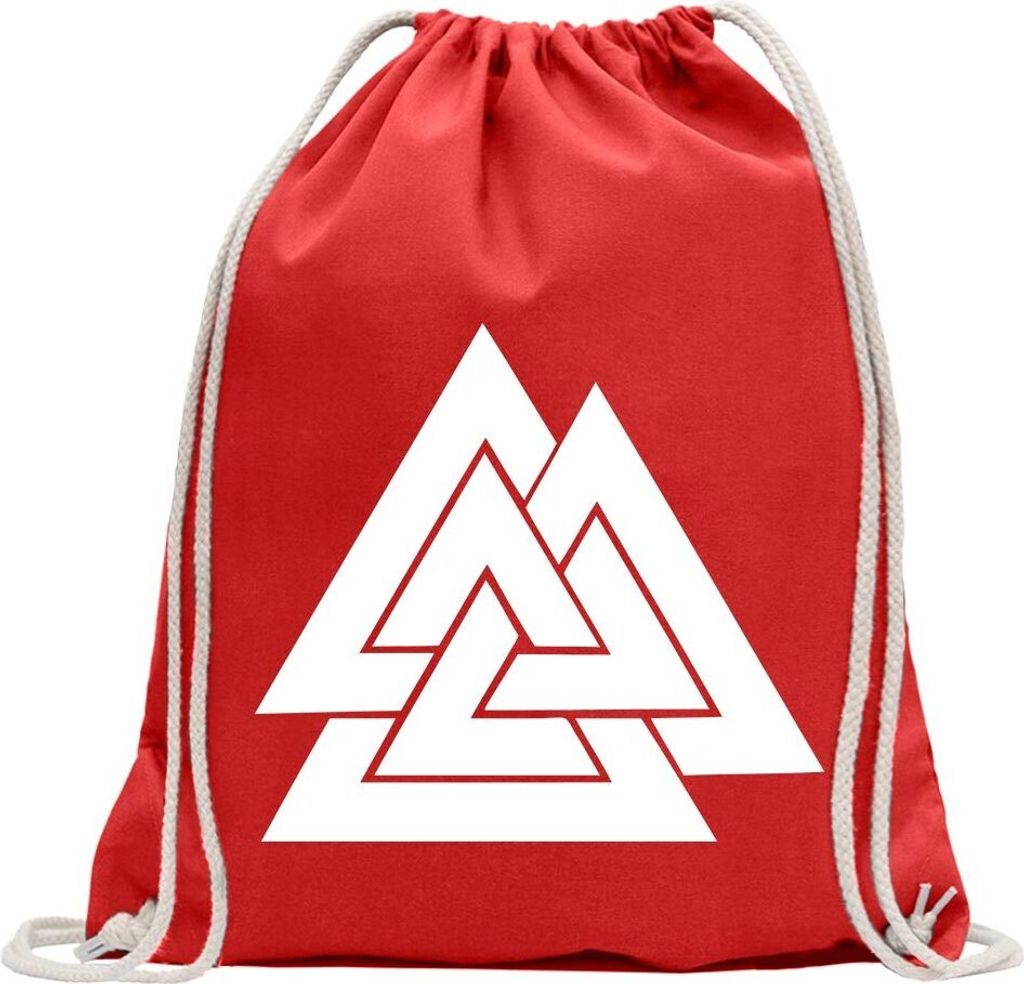 Kiwistar - Turnbeutel - rot - Valknut - Valr - Wotansknoten - Fun Rucksack Sport Beutel Gymsack Baumwolle mit Ziehgurt