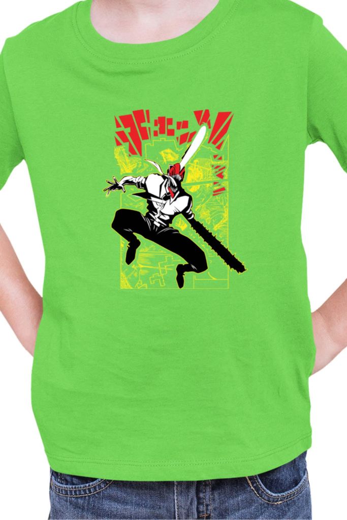 Kinder T-Shirt Manga Japan Anime Comics Animation Chainsaw Anime manga Man 17, 3-4 Jahr - 104 / Lime