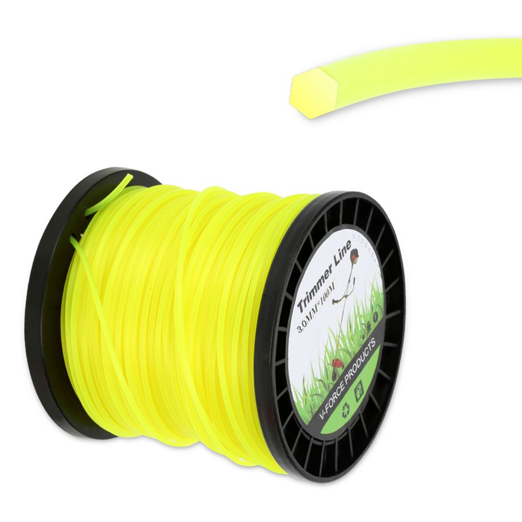 Fiqops Trimmerfaden Faden Durchmesser 100M Mähfaden für Motorsense Rasentrimmer Nylon Rolle Trimmer Gelb 6-skant 3mm