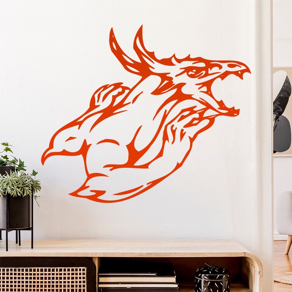 Drachen Angriff Wandtattoo in 6 Größen - Wandaufkleber Wall Sticker - Dekoration, Küche, Wohnzimmer, Schlafzimmer, Badezimmer