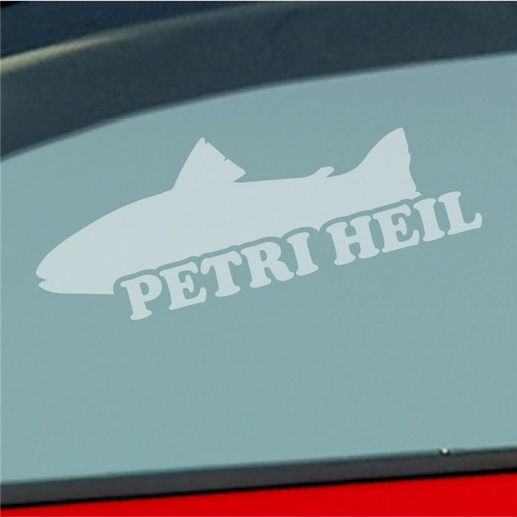 Auto Aufkleber Petri HEIL Gruß Angler Fischer Angeln 20x7 cm Milchglas Sticker Heckscheibenaufkleber