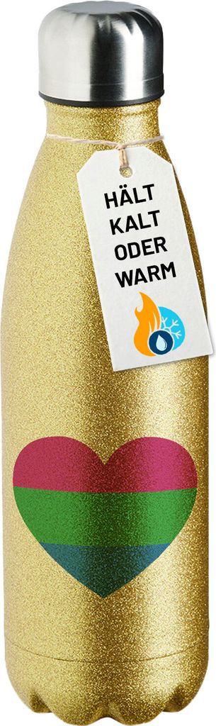 Huuraa Trinkflasche Polysexuell Pride Flagge LGBTQ Herz 500ml Gold Edelstahl Wasserflasche Trinkflasche Geschenkidee