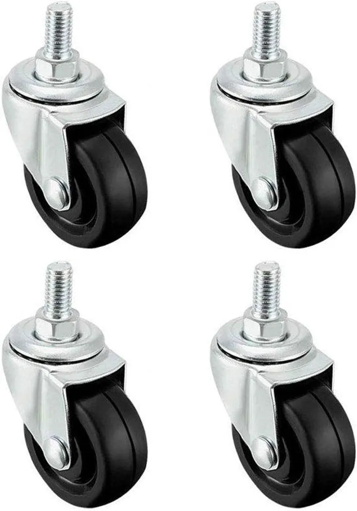 4 Roulettes en Caoutchouc 50 mm avec Fixation Vis M10 Haute Résistance