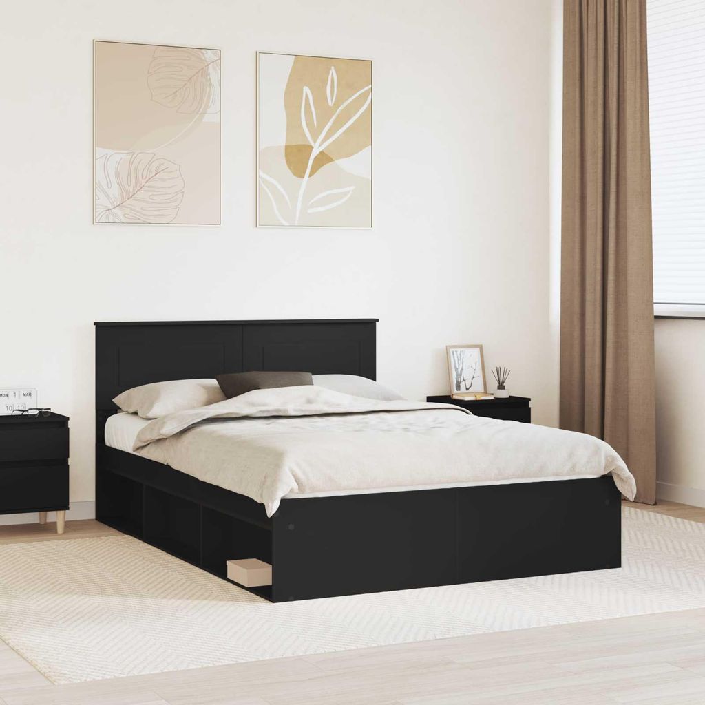 Maison Exclusive - Bettrahmen mit Kopfteil Schwarz 150 x 200 cm Holzwerkstoff