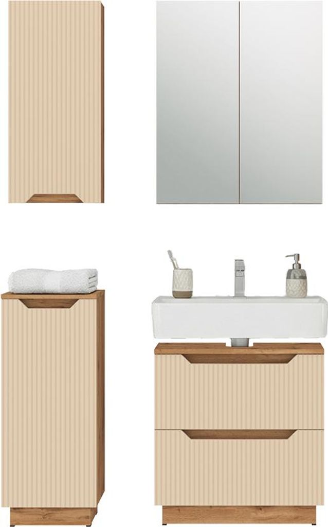 Vicco Badmöbel-Set Lotta, 4 Teile, Eiche/Kaschmir gestreift