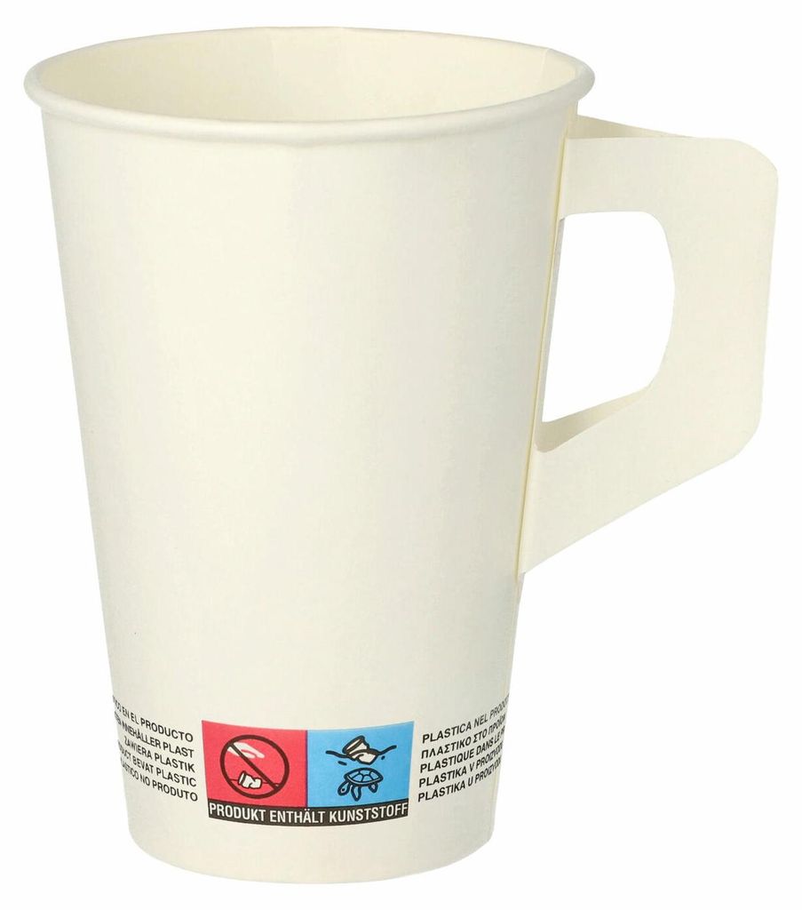 80x Henkelbecher Kaffeebecher weiß Pappe beschichtet 200 ml Produktbild 