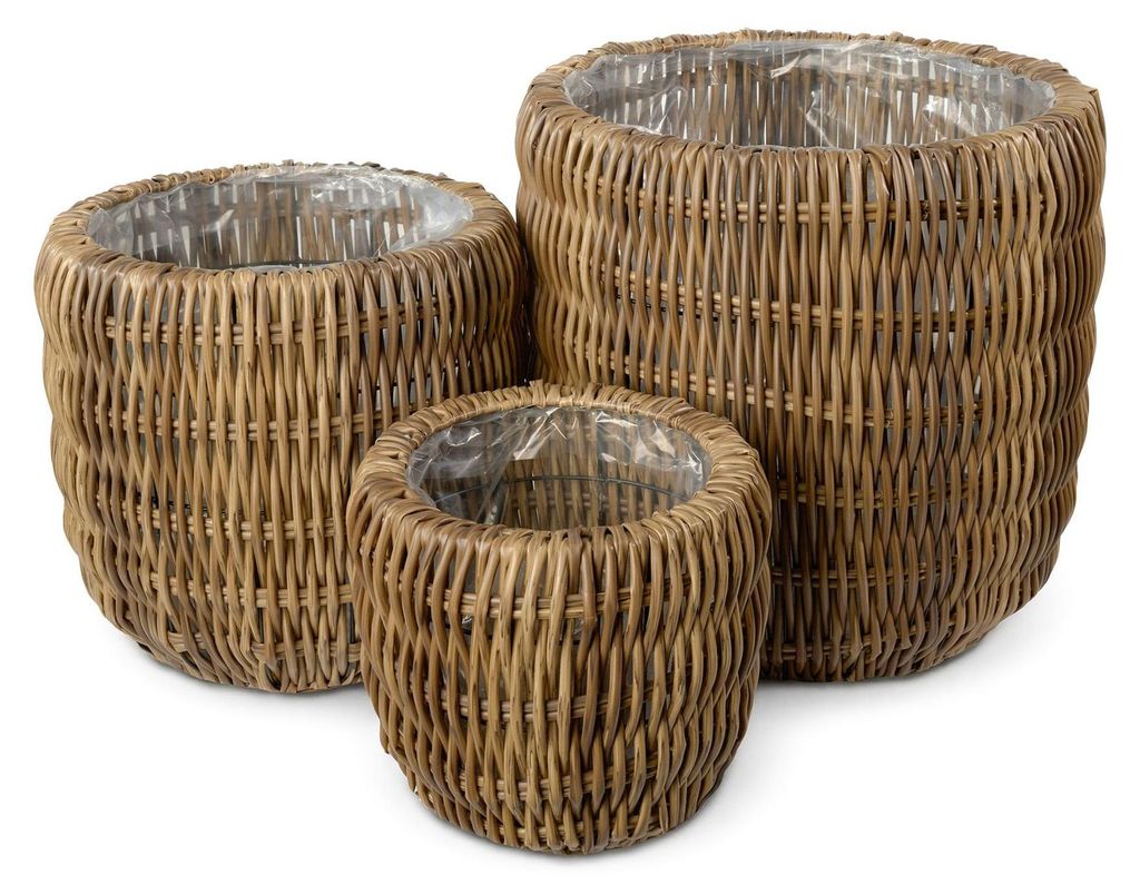 di volio Pflanzkübel Set LEPORI 3 hohe runde Polyrattan Produktbild 