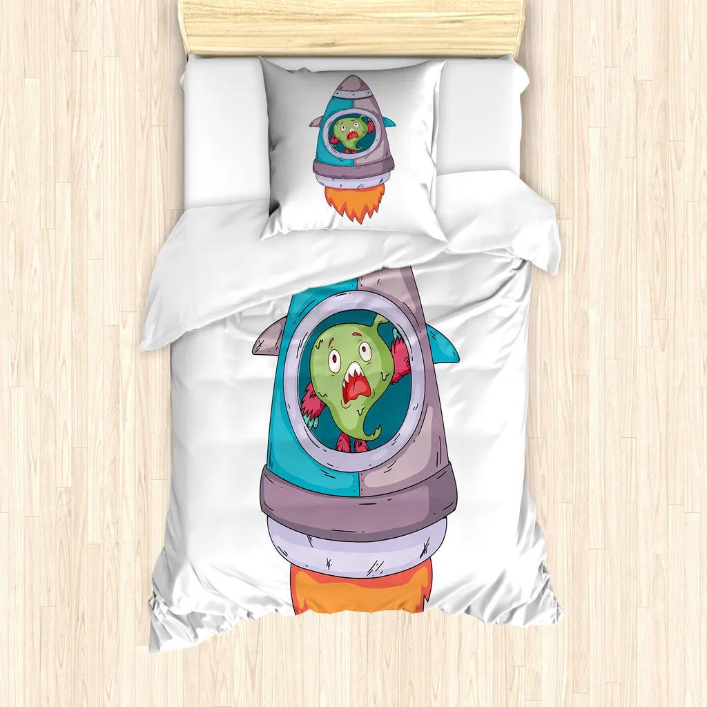 Set Letto Spaziale 135x200 ABAKUHAUS: Alieni Divertenti e Razzi
