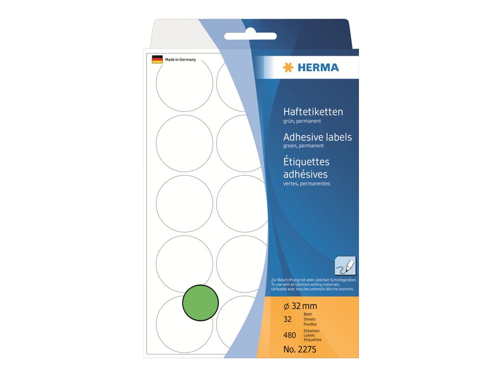 HERMA Haftetiketten permanent grün Ø32mm 32 Blatt 480 Stück