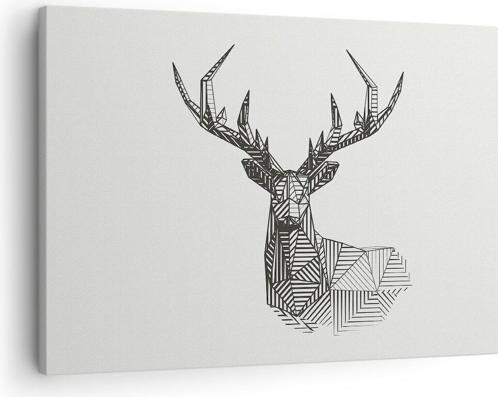 Bild auf Leinwand - Leinwandbild - Einteilig - Hirsch Skizze Skandinavisch - 70x50cm - Wand Bild - Wanddeko - Wandbilder - Leinwanddruck - Bilder -...