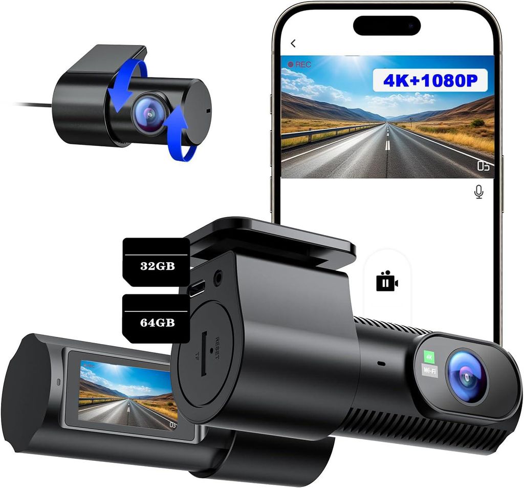 přední a zadní kamera do auta 4K+1080P, Wi-Fi/APP mini Obrázek produktu 