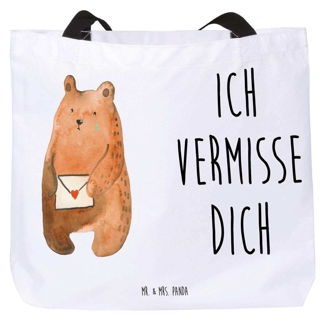 Mr. & Mrs. Panda Strandtasche Bär Liebesbrief - Weiß - Geschenk, Tasche, Stoffbeutel, Freund, Partner, Teddy, Freundin, Liebeskummer, Schultasche...