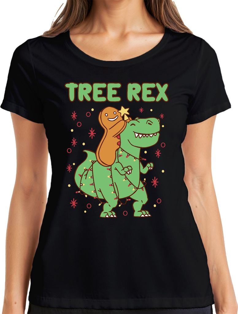 Tree Rex Lebkuchen Weihnachtsbaum Dino - Weihnachten Weihnachtsgeschenk Damen T-Shirt, Schwarz, L