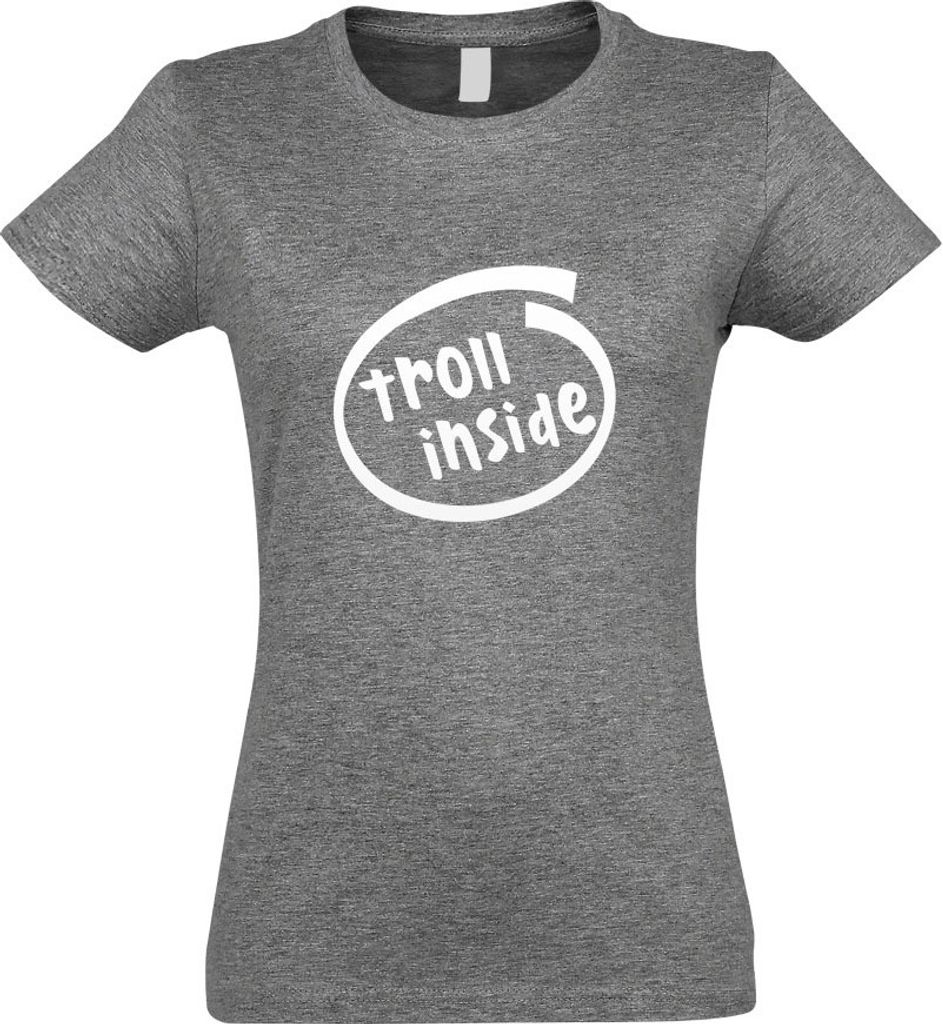 Kiwistar - T-Shirt tailliert - Damen - Graumeliert - Troll Inside - mit Motiv Bedruckt - Funshirt Design - Sport - Freizeit - Damen - XXL