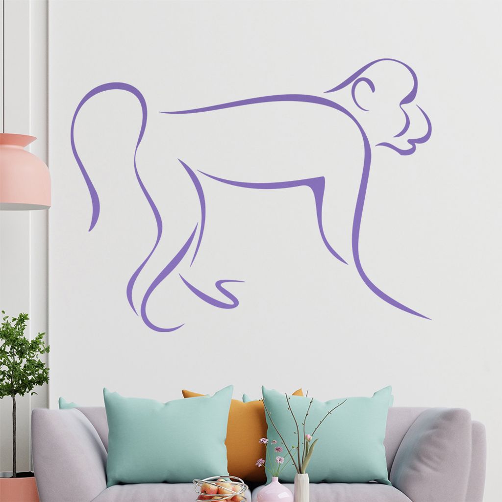 Affe Linien Wandtattoo in 6 Größen - Wandaufkleber Wall Sticker - Dekoration, Küche, Wohnzimmer, Schlafzimmer, Badezimmer