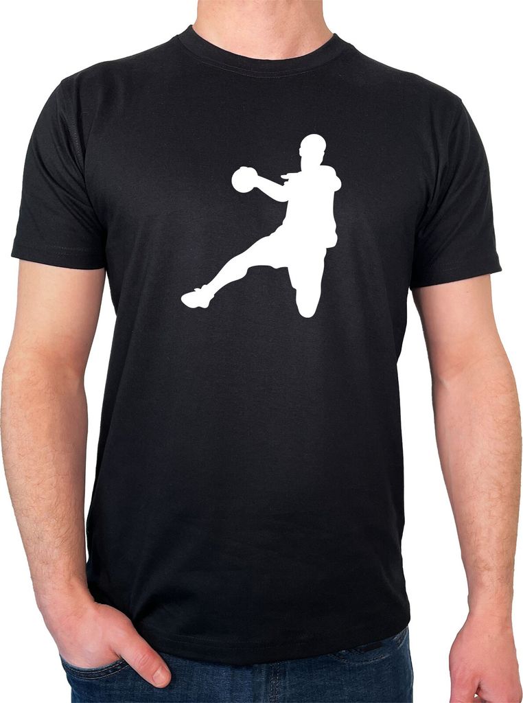 Huuraa Herren T-Shirt Handball Silhouette Geschenk Größe S Black Bio Baumwolle Fairtrade Handball Mode