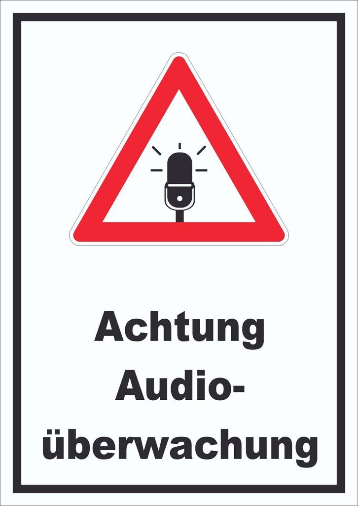 Achtung Audioüberwachung Schild hochkant A6 Rückseite selbstklebend