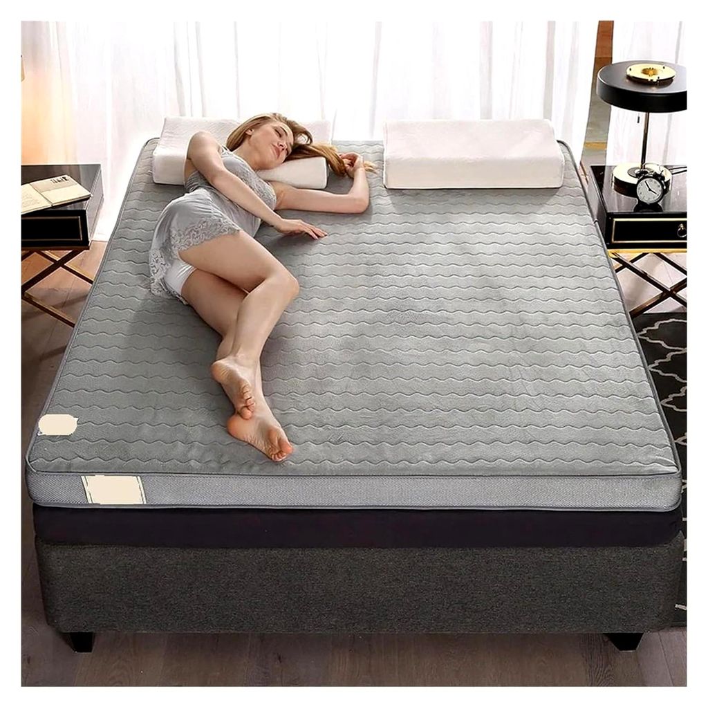 Tatami Matte aus Naturlatex, gestrickte Baumwolle, dicke Isomatte, Memory-Schaum, Schlafhilfe, Doppelbett, volle Größe (8 cm, 120 x 190 cm)