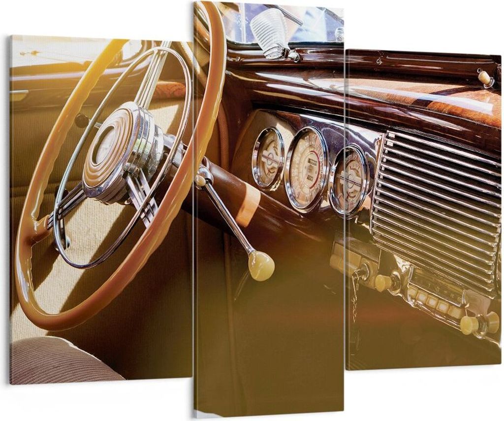Bild auf Leinwand - Leinwandbild - 3 Teile - Auto Retro Vintage - 130x100cm - Wand Bild - Wanddeko - Wandbilder - Leinwanddruck - Bilder - Wanddeko...