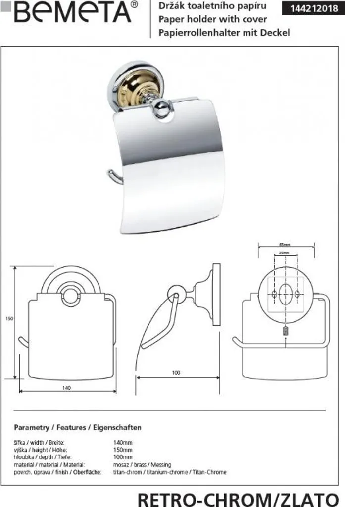 Distributeur papier toilette finition dorée et chrome style rétro