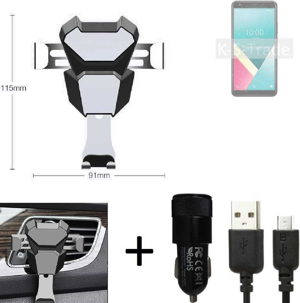 K-S-Trade KFZ Halterung kompatibel mit Wiko Y61 Halterung Lüftungshalterung Lüftungsschlitz schwarz-silber Autohalterung Handy inkl. KFZ Ladegerät