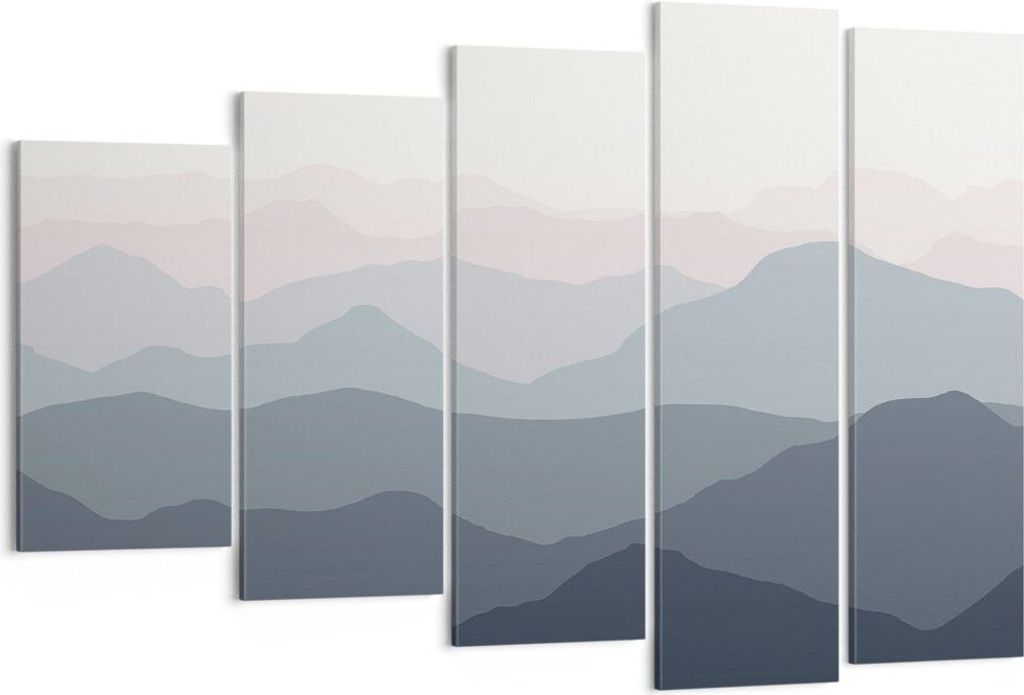 Bild auf Leinwand - Leinwandbild - 5 Teile - Berge Grafiken Buntstift - 150x100cm - Wand Bild - Wanddeko - Wandbilder - Leinwanddruck - Bilder - Wa...