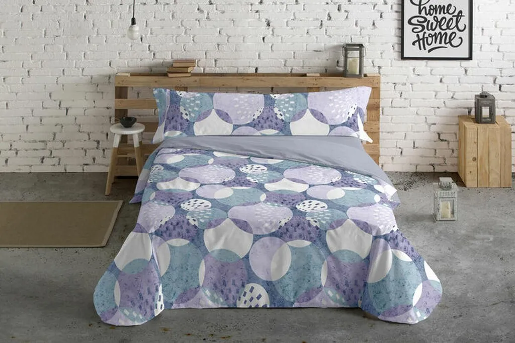 Housse de couette bleue Hosteline en coton doux motif cercles lit 150