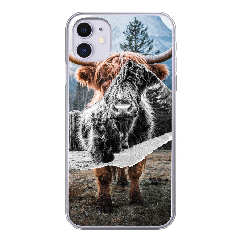 MuchoWow Handyhülle Schutzhülle Hülle für iPhone 11 Schottischer Highlander - Kuh - Tiere Silikon Softcase Handy Hülle - Handytasche