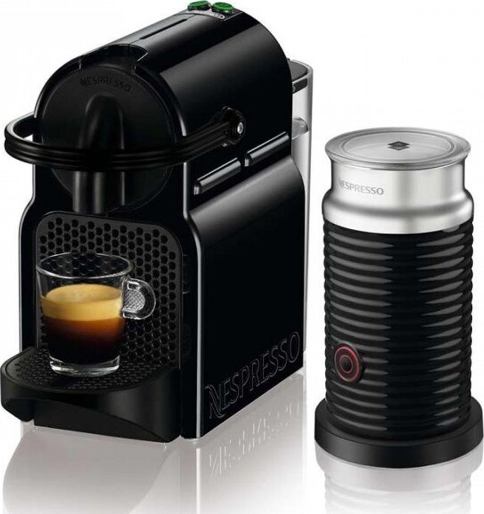 Delonghi EN 80.BAE Inissia+ MILK Black Nespresso Pad/Kapselmaschine, Edelstahl, Milchaufschäumer