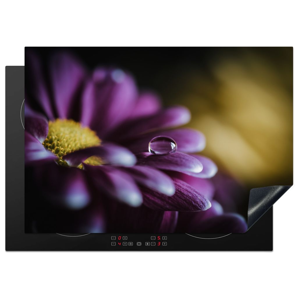 KitchenYeah Herdabdeckplatte Wassertropfen auf einer lila Blume , 75x52cm, Küche Deko, Glaskeramikkochfeld Herdabdeckung, Abdeckplatte fùr Koch...