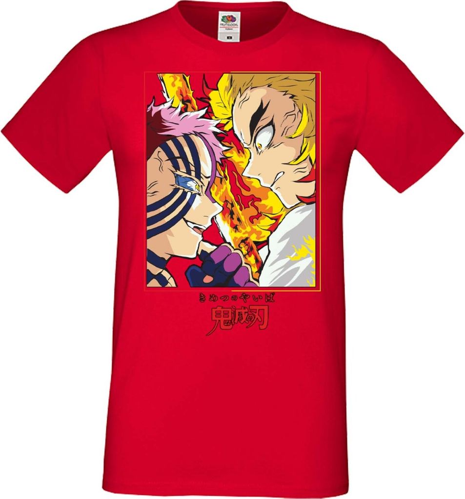 Herren T-Shirt Manga Anime Demon Anime Slayer Rengoku Vs Akaza Fight Slayer Demon, Man 3XL / Rot