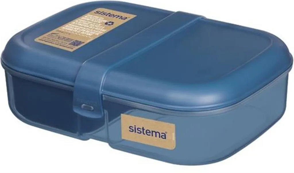 Sistema® Ocean Bound Scatola per il pranzo a tre camere con contenitore per yogurt da 1,1 l, blu