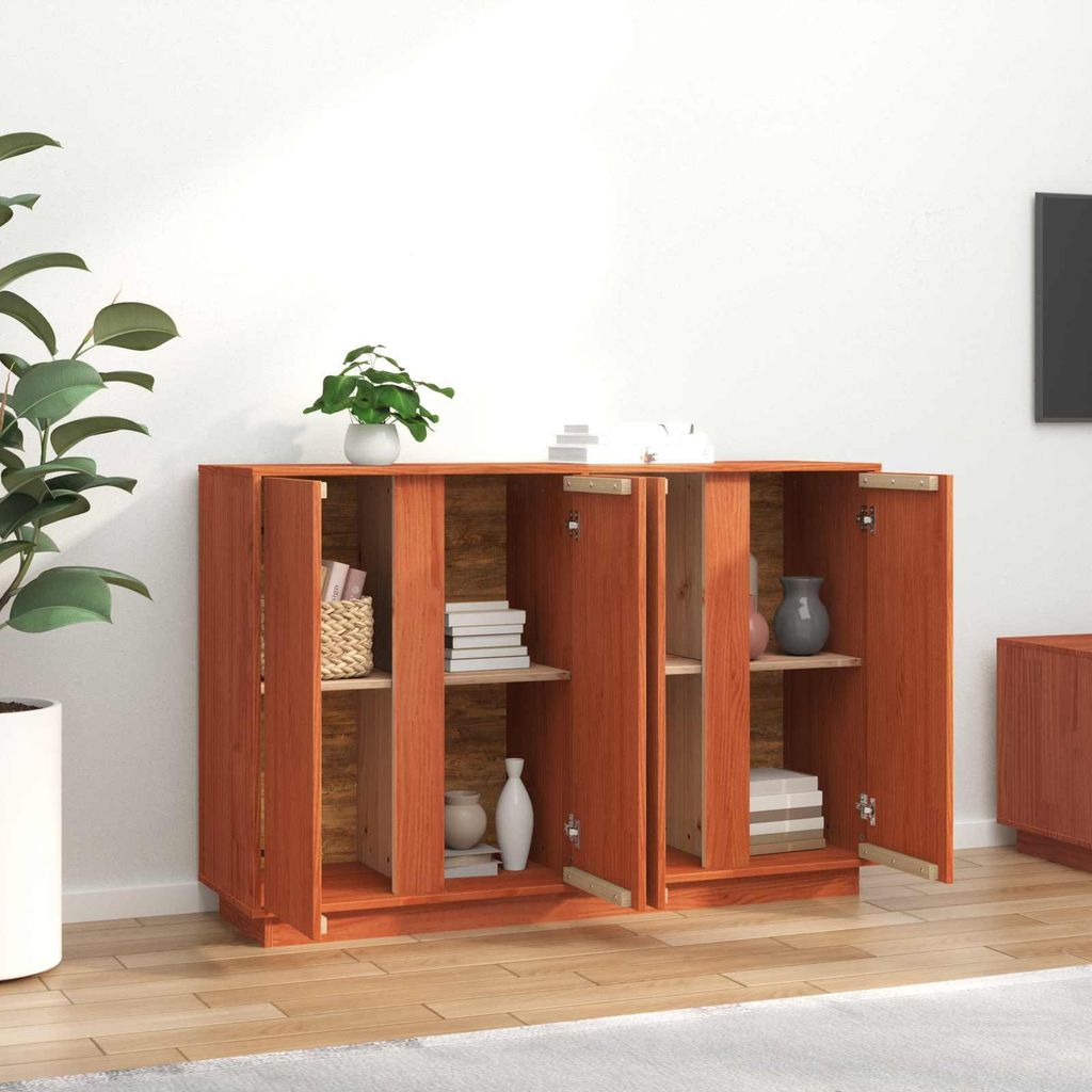 vidaXL Sideboard Wachsbraun 120 x 35 x 80 cm Massives Kiefernholz