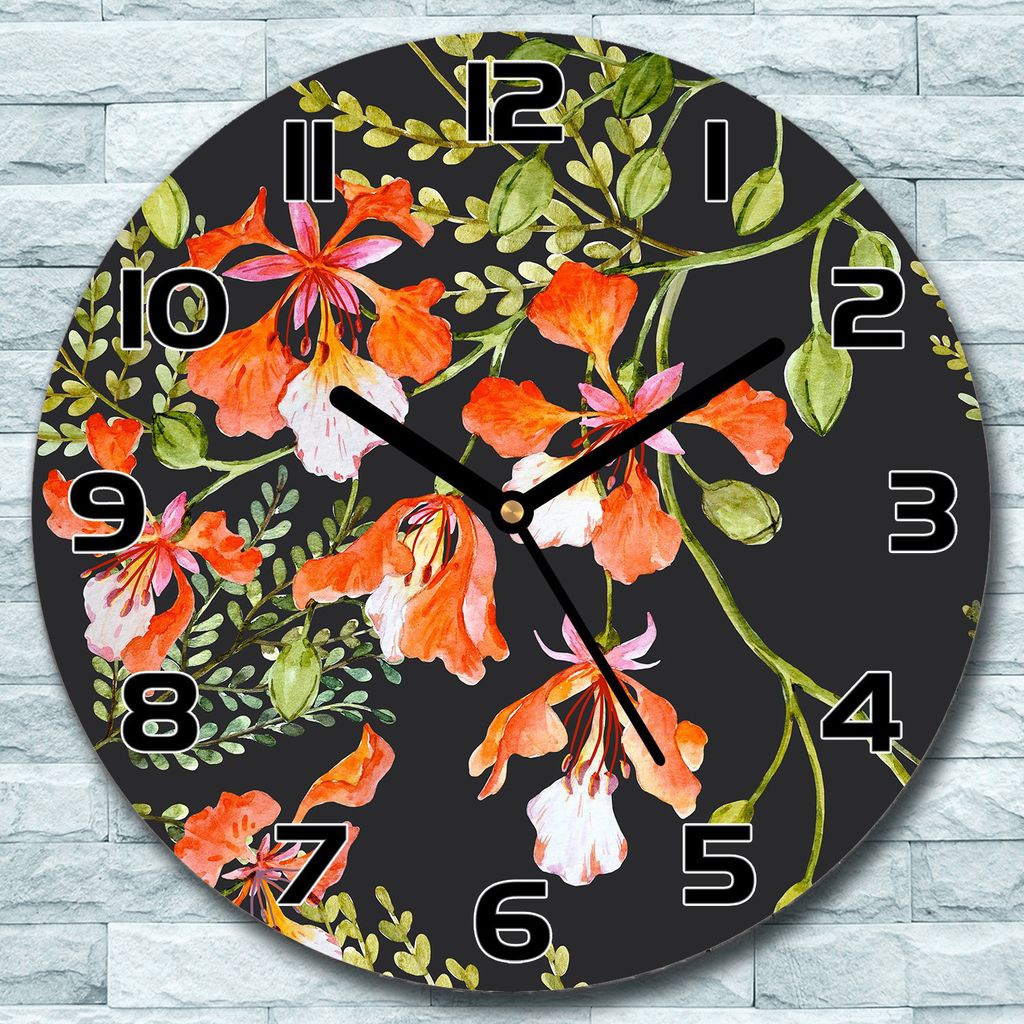Wanduhr aus Glas Rund fi 30 Rote Blumen Quarz Deko Wohnzimmer Büro